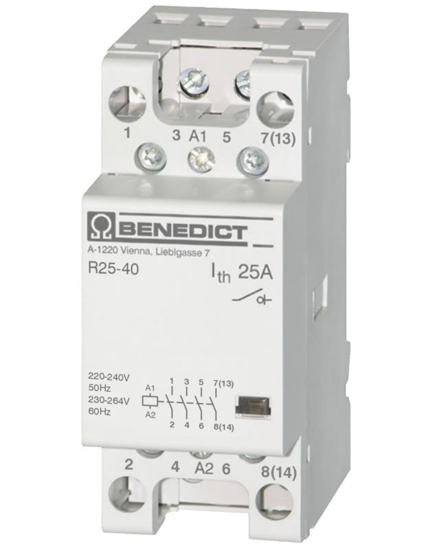 Контактор модульный R25-40 230В 25A 4П (4НО) Benedict