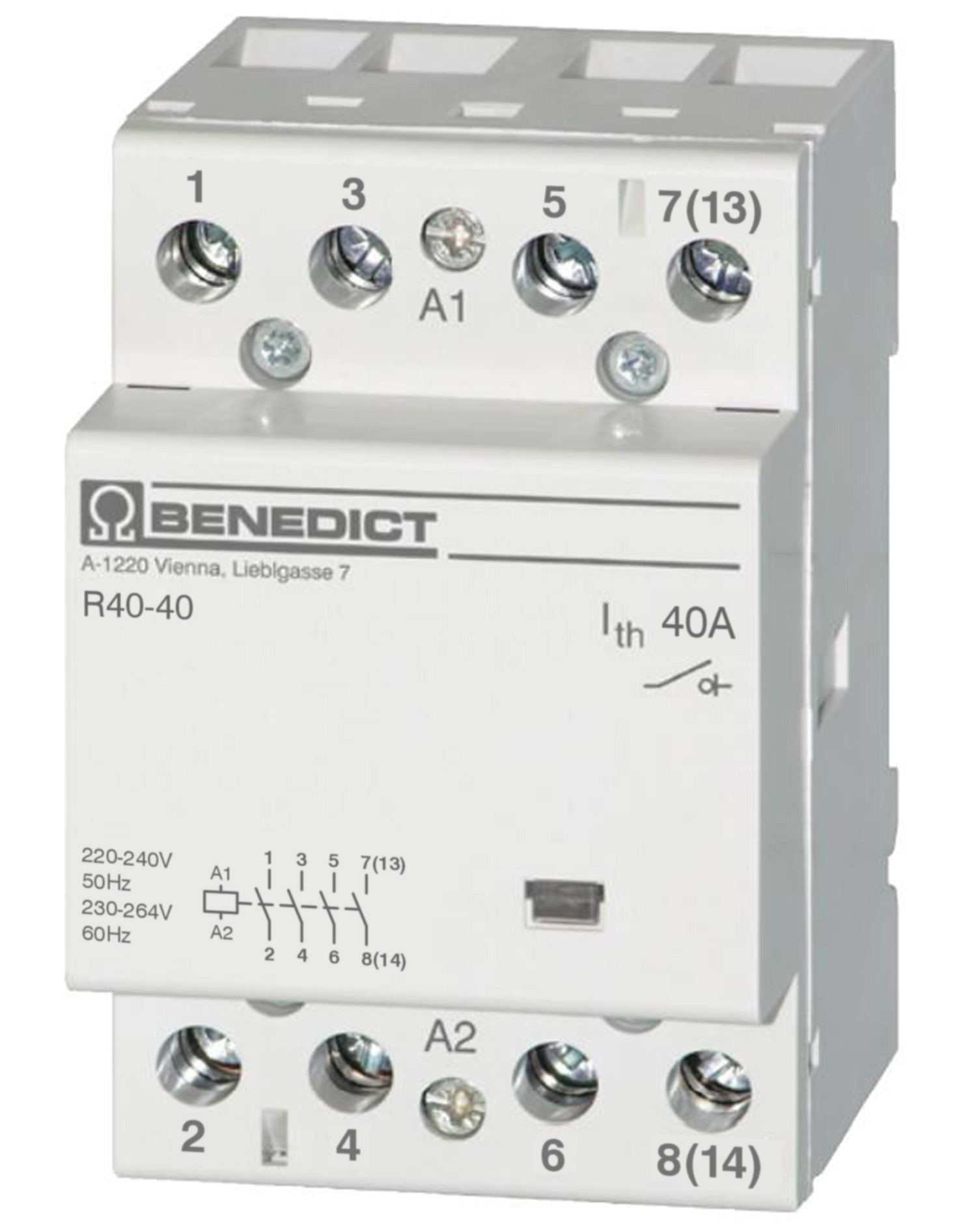 Контактор модульный R40-40 230В 40А 4П (4НО) Benedict